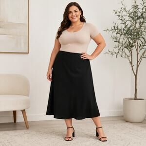 Reformation Black Midi Skirt Women Size 24 High Waist Flowy Minimalist